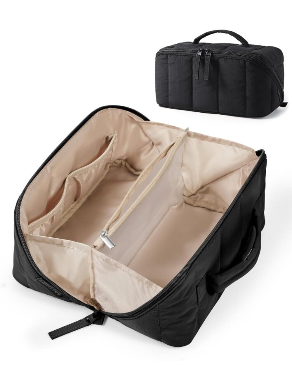 Puffy Travel Makeup & Toiletry Bag for Women - Stylish Black Organizer